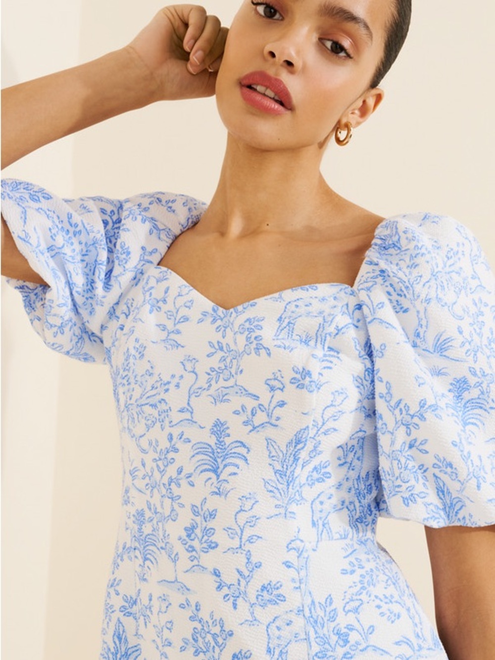 Lilly Pulitzer Justina Light Blue Puff-Sleeve Mini Dress skirted romper - Picture 3 of 9
